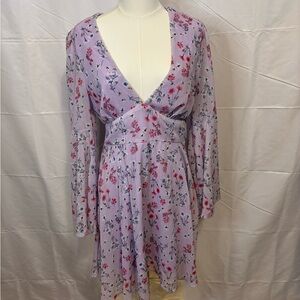 Double Crazy Y2K Lavender Floral Bell Sleeve‎ Dress – Size Large